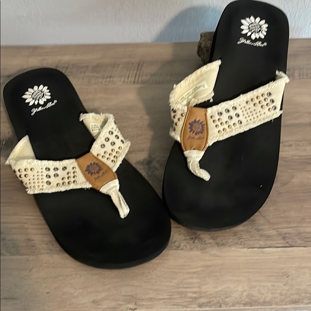 Yellow Box Beige and Black Studded Sandals